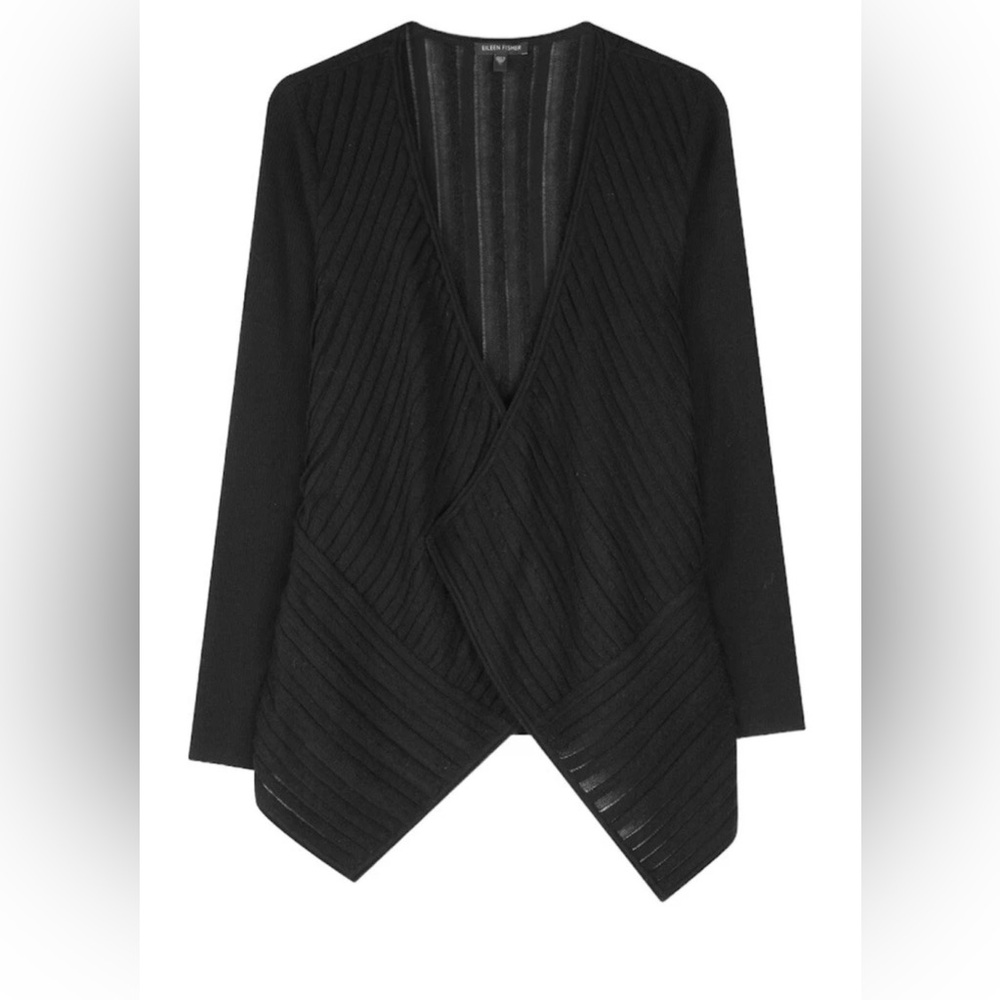 Eileen Fisher Felt Ladder Open Cardigan Italian Wool Minimalist Asymmetrical L